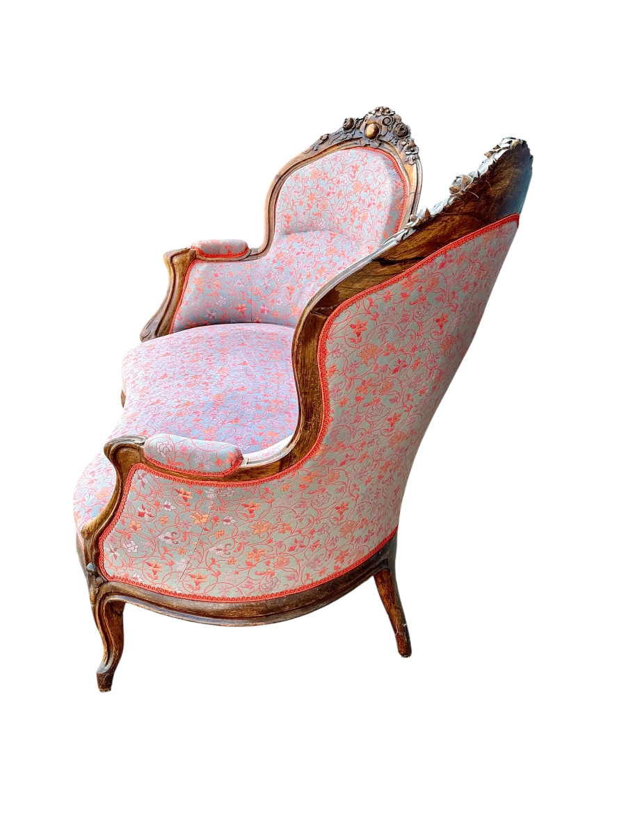 French Carved Walnut Sofa With Floral Upholstery, Circa 1880-photo-2