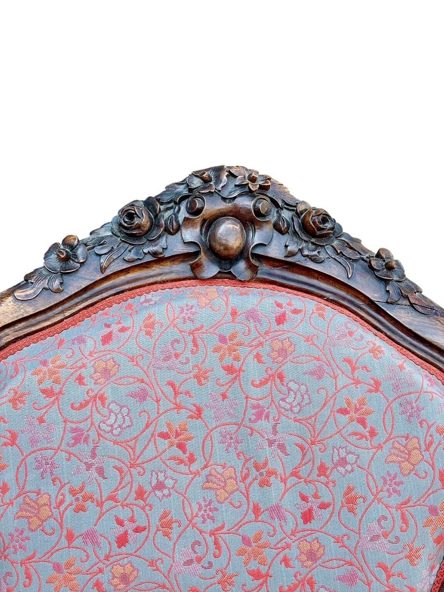French Carved Walnut Sofa With Floral Upholstery, Circa 1880-photo-4