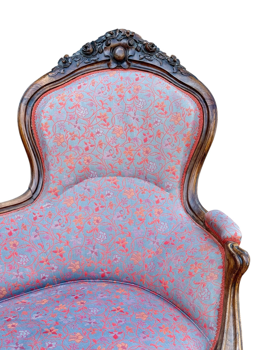 French Carved Walnut Sofa With Floral Upholstery, Circa 1880-photo-5
