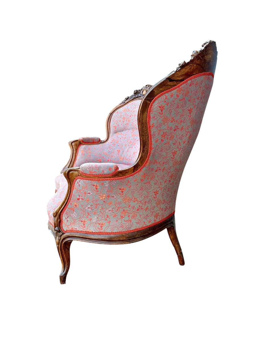 French Carved Walnut Sofa With Floral Upholstery, Circa 1880-photo-6