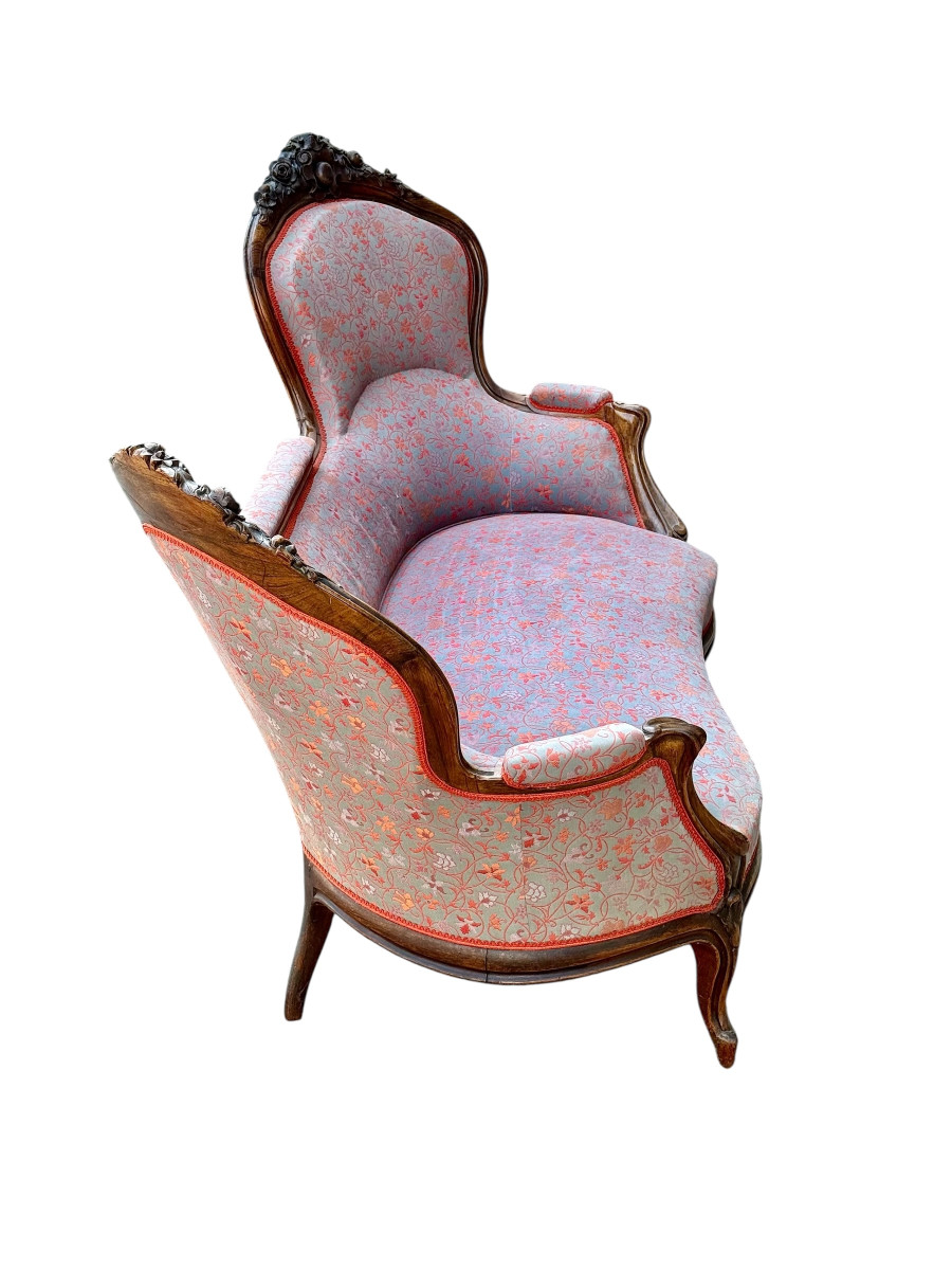 French Carved Walnut Sofa With Floral Upholstery, Circa 1880-photo-7