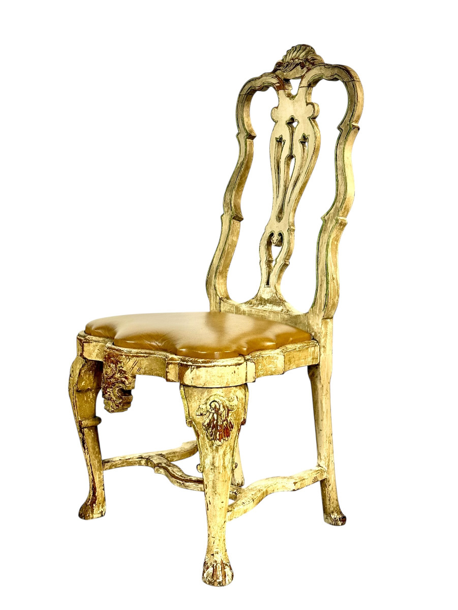 Rare Suite Of 10 Italian Rococo Dining Chairs With Distressed Patina, C.1800-photo-6