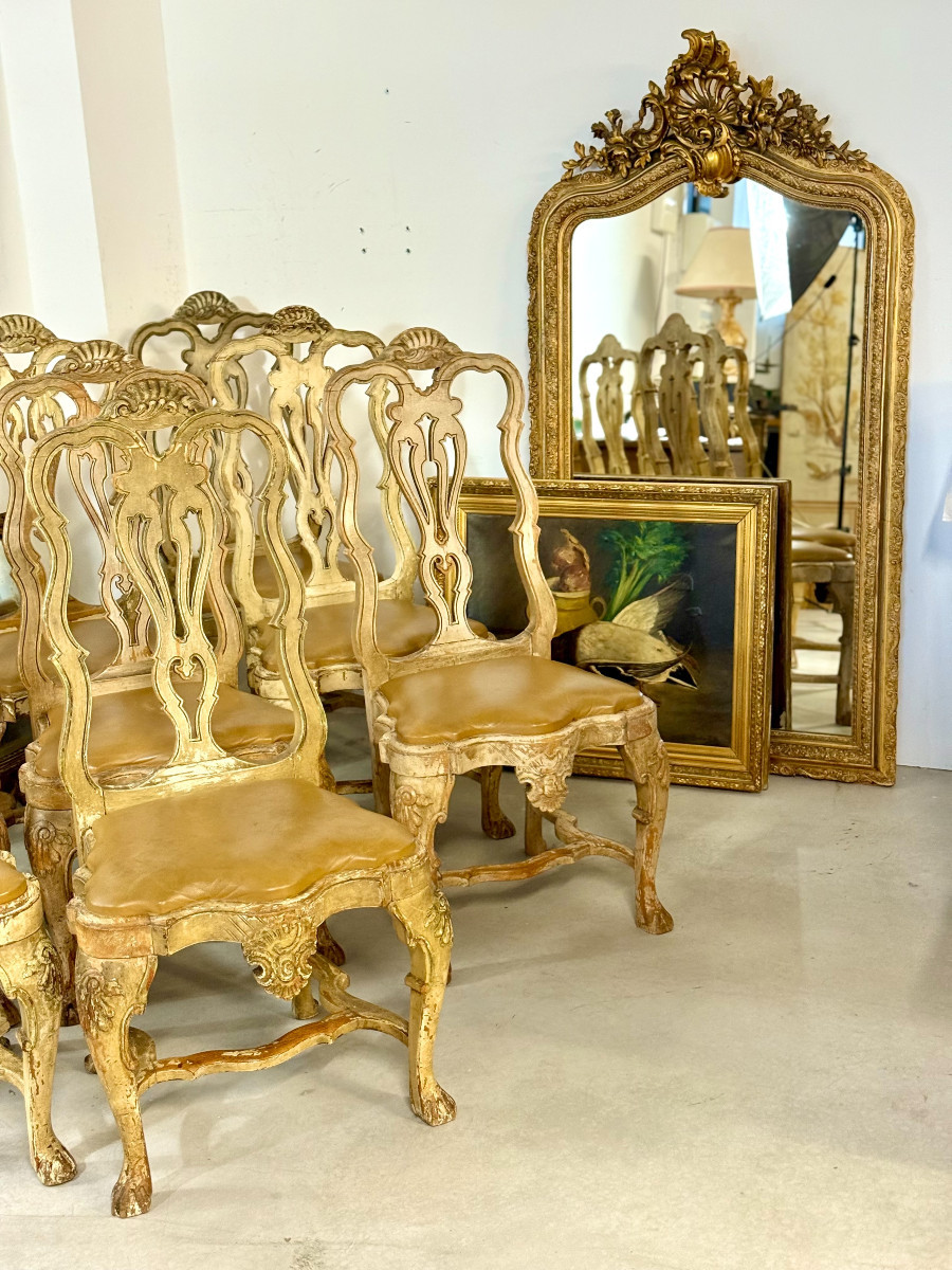 Rare Suite Of 10 Italian Rococo Dining Chairs With Distressed Patina, C.1800-photo-8