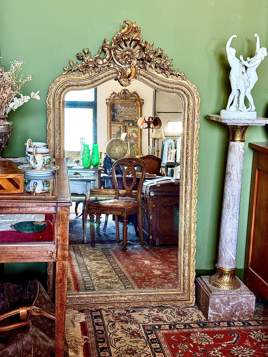 Miroir en Bois Doré de Style Louis XV, XIXe siècle-photo-3