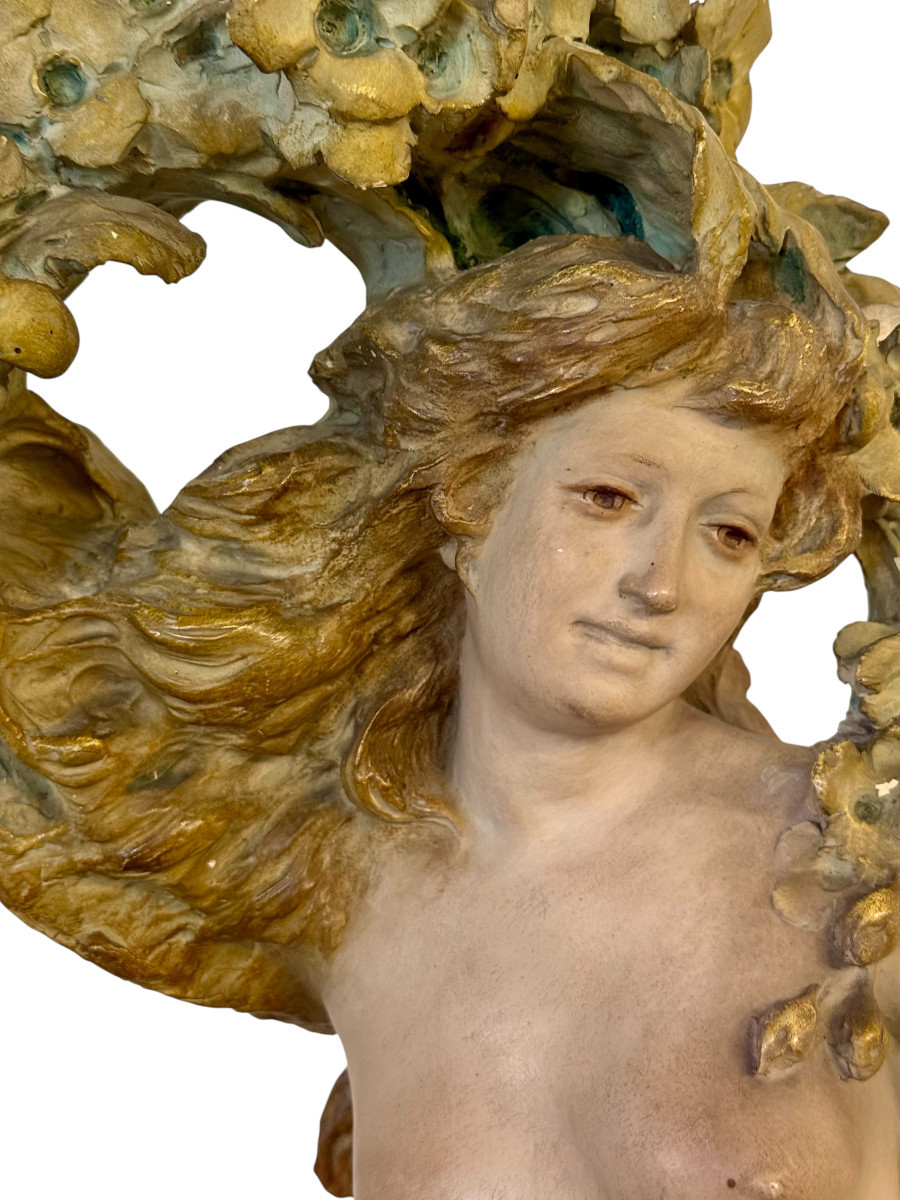 Grande Statue en Plâtre Polychrome Art nouveau d'un Nu Féminin, France vers 1900-photo-2