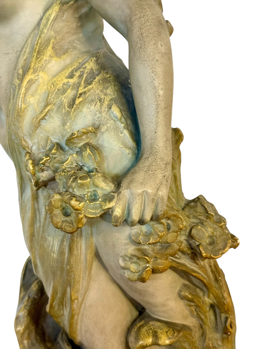 Grande Statue en Plâtre Polychrome Art nouveau d'un Nu Féminin, France vers 1900-photo-4