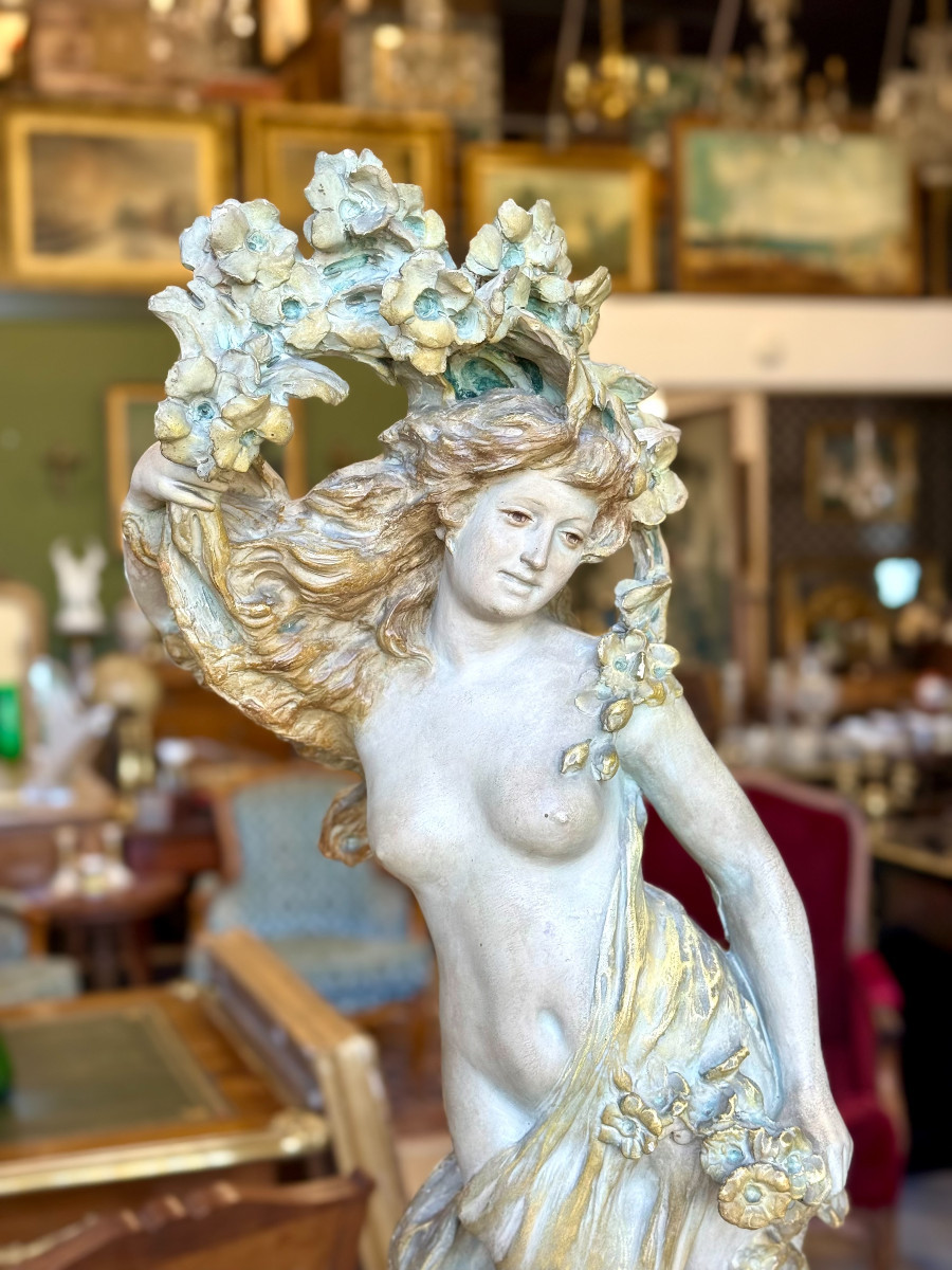 Grande Statue en Plâtre Polychrome Art nouveau d'un Nu Féminin, France vers 1900-photo-7