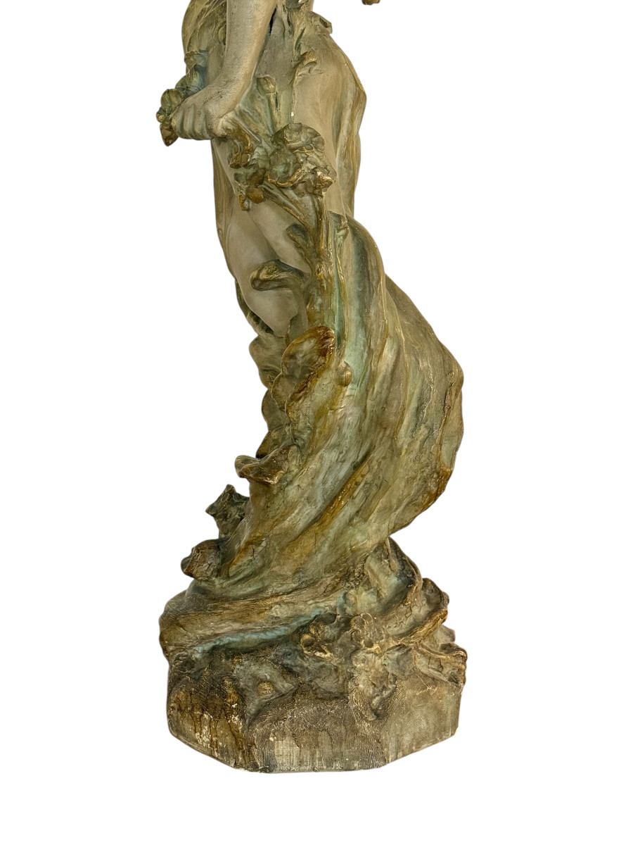 Grande Statue en Plâtre Polychrome Art nouveau d'un Nu Féminin, France vers 1900-photo-6