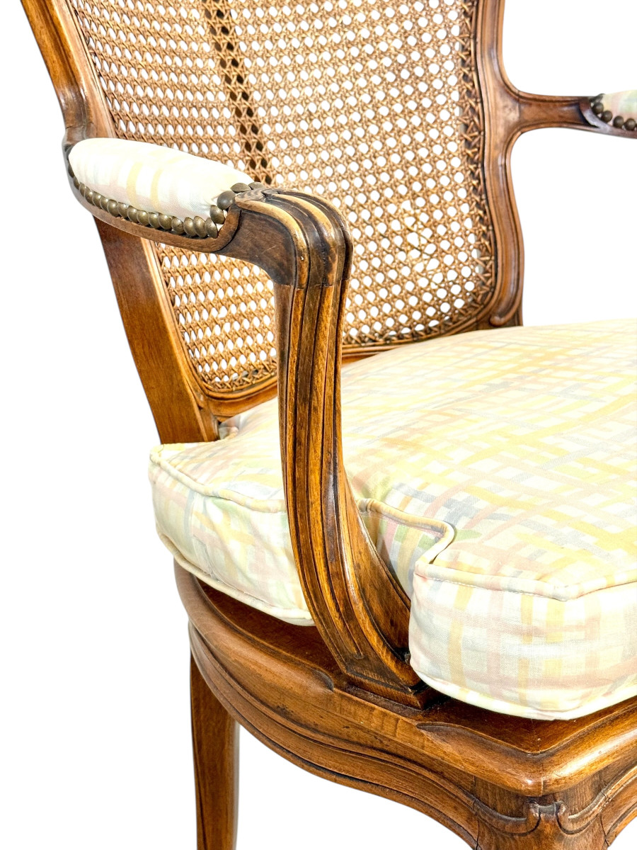 Fauteuil Canné de Style Louis XV en Noyer, France, Fin du XIXe siècle-photo-2
