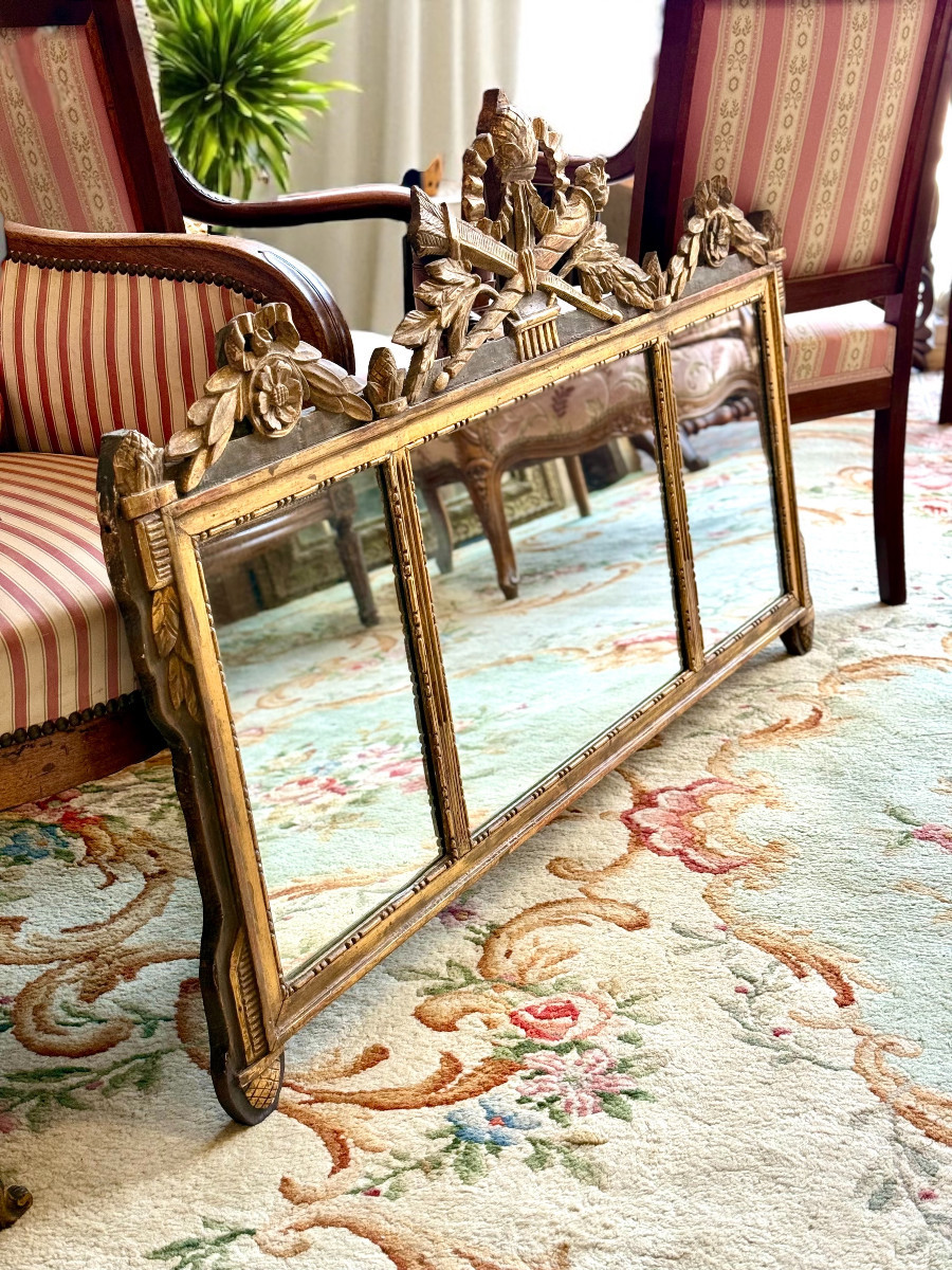 19th Century French Neoclassical Giltwood Wall Mirror With Crest-photo-4