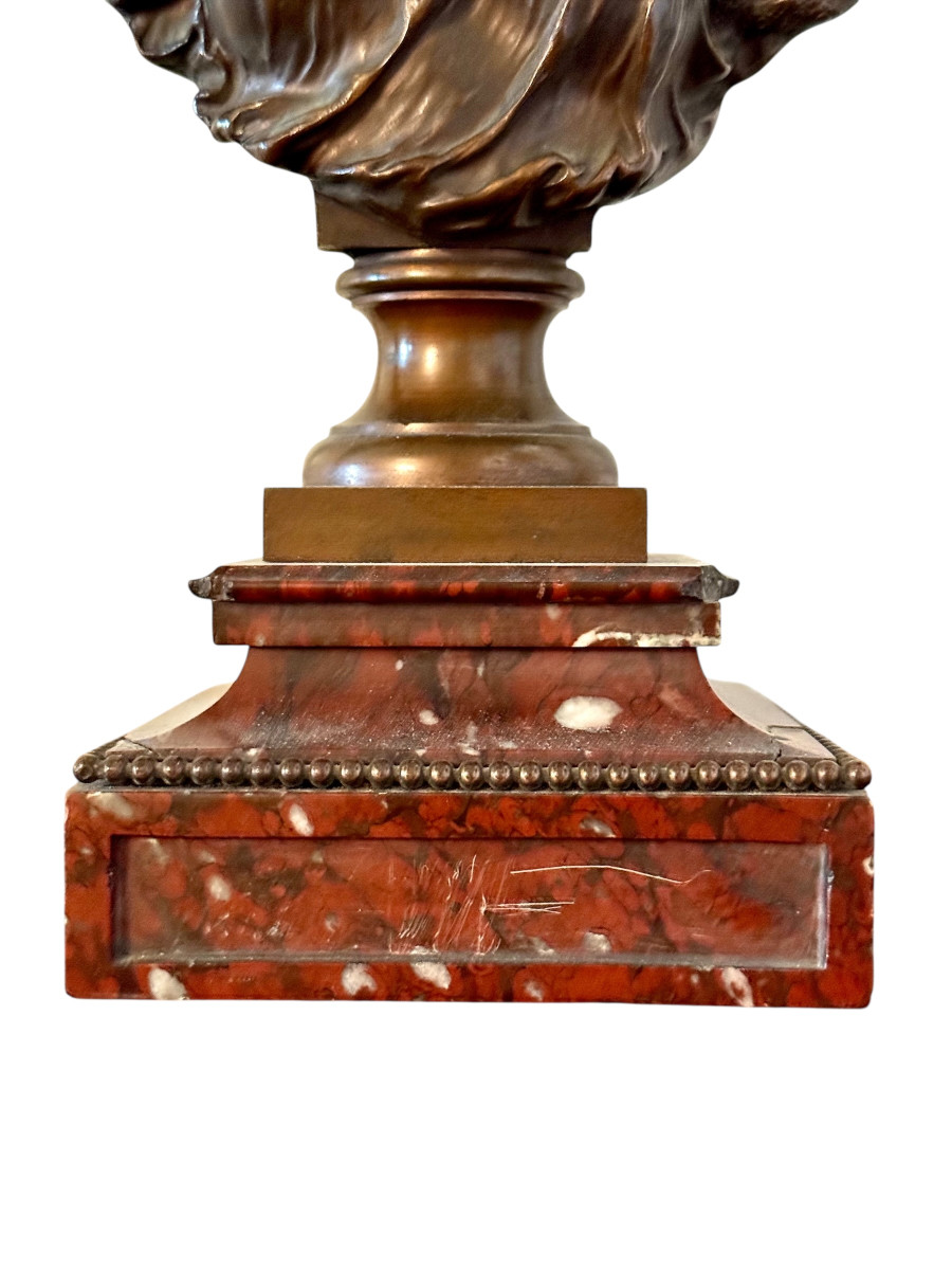 19th Century Bronze Bust By Mathurin Moreau On Griotte Marble Base-photo-1