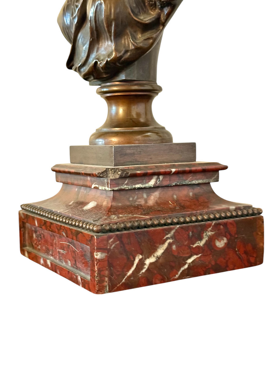 19th Century Bronze Bust By Mathurin Moreau On Griotte Marble Base-photo-3