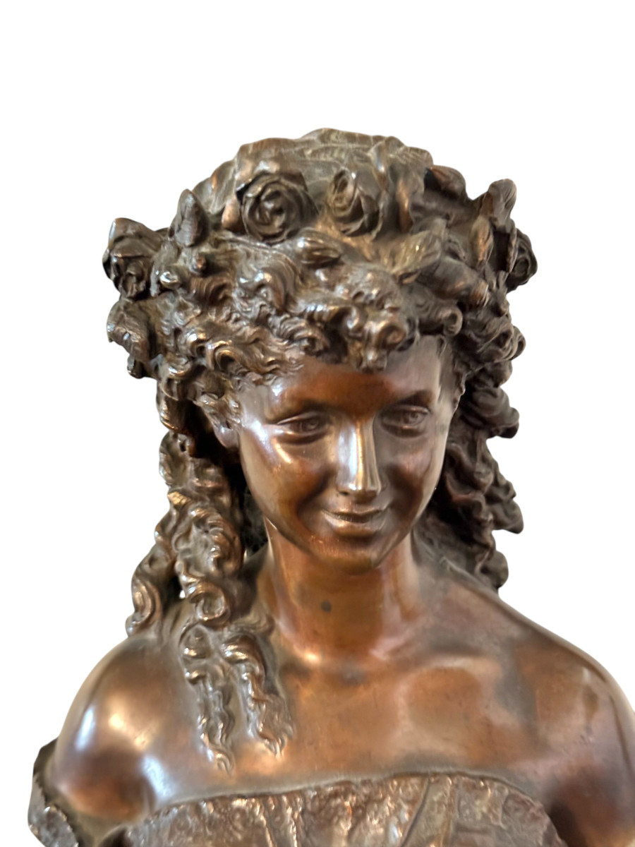 19th Century Bronze Bust By Mathurin Moreau On Griotte Marble Base-photo-4