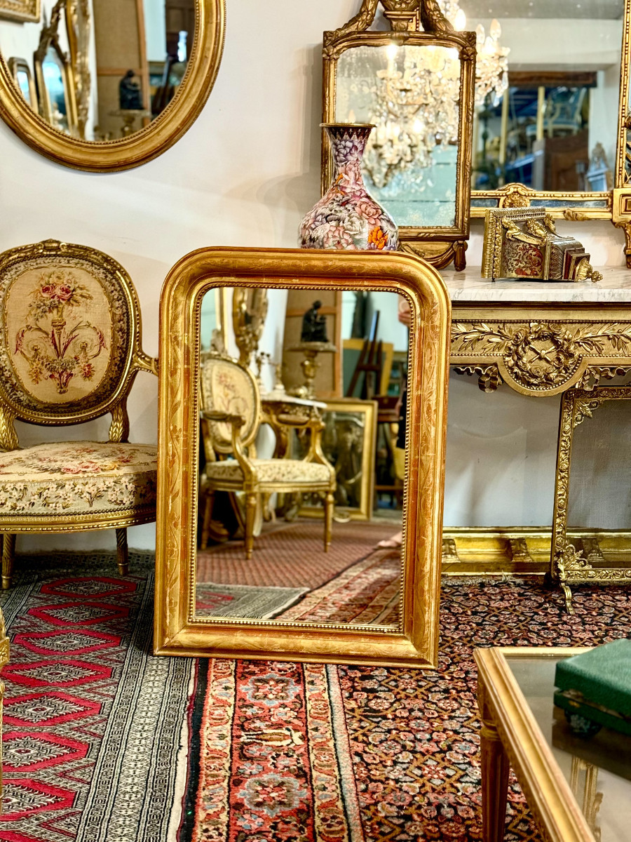 Miroir Louis Philippe en Bois Doré du XIXe siècle avec Détails Floraux-photo-7