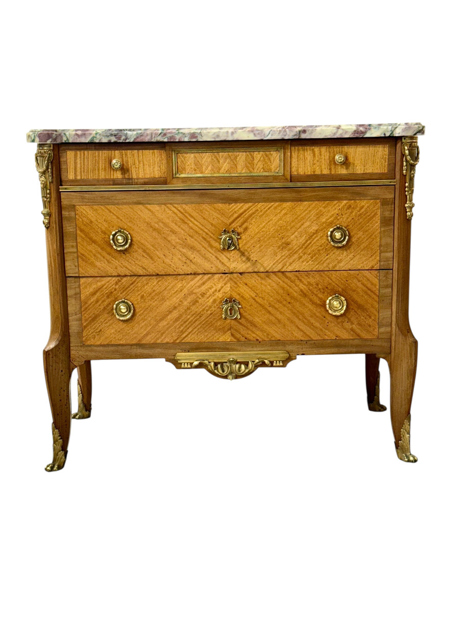 French Louis XVI Style Commode With Breccia Marble, C. 1880