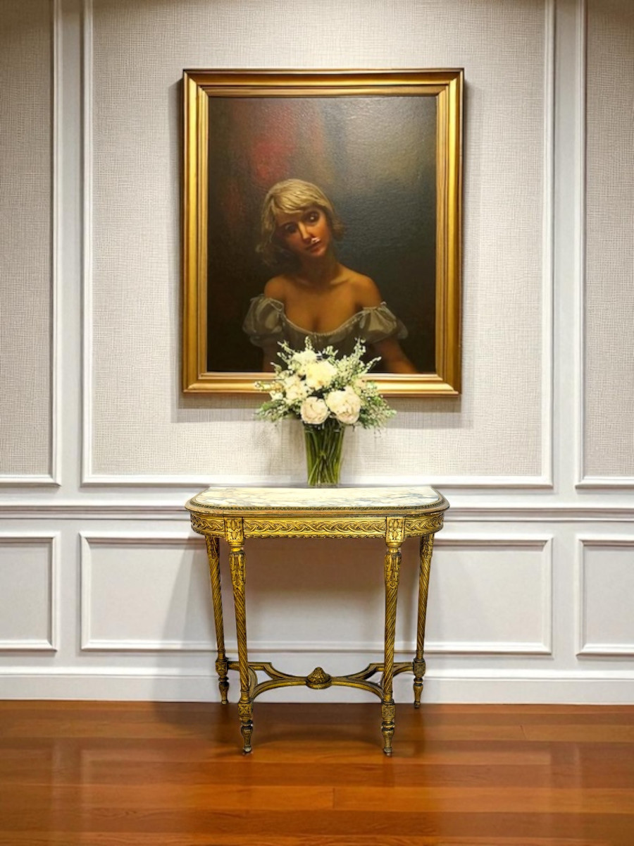 Louis XVI Style Giltwood Console With Marble Top, 19th Century-photo-2