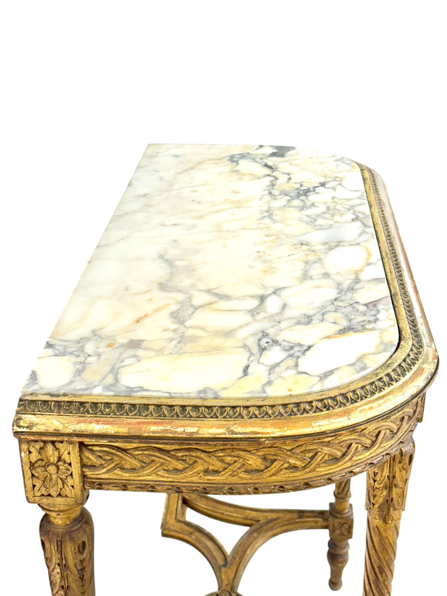 Louis XVI Style Giltwood Console With Marble Top, 19th Century-photo-4