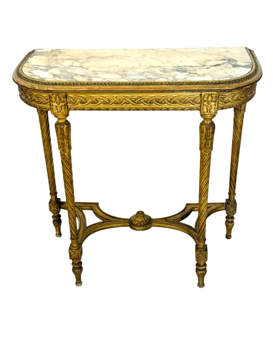 Louis XVI Style Giltwood Console With Marble Top, 19th Century-photo-1