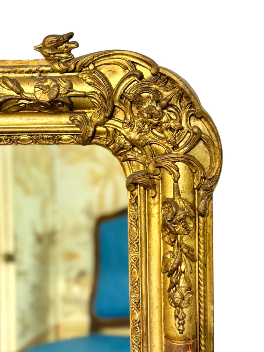 19th Century Louis XVI Giltwood Console Mirror With Carved Details-photo-3