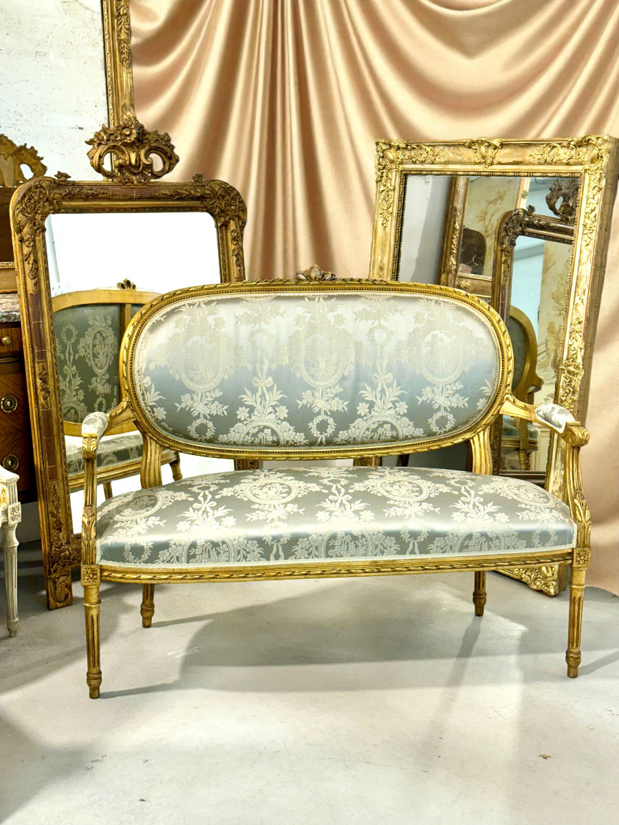 19th Century Louis XVI Style French Gilded Sofa-photo-2