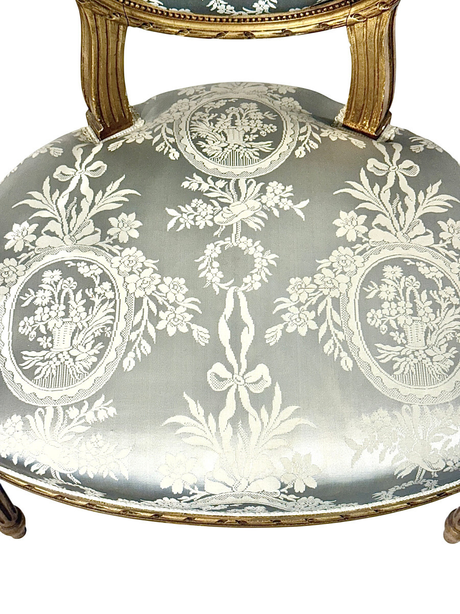 Pair Of Louis XVI Medallion Carved And Gilded Wood Armchairs-photo-7