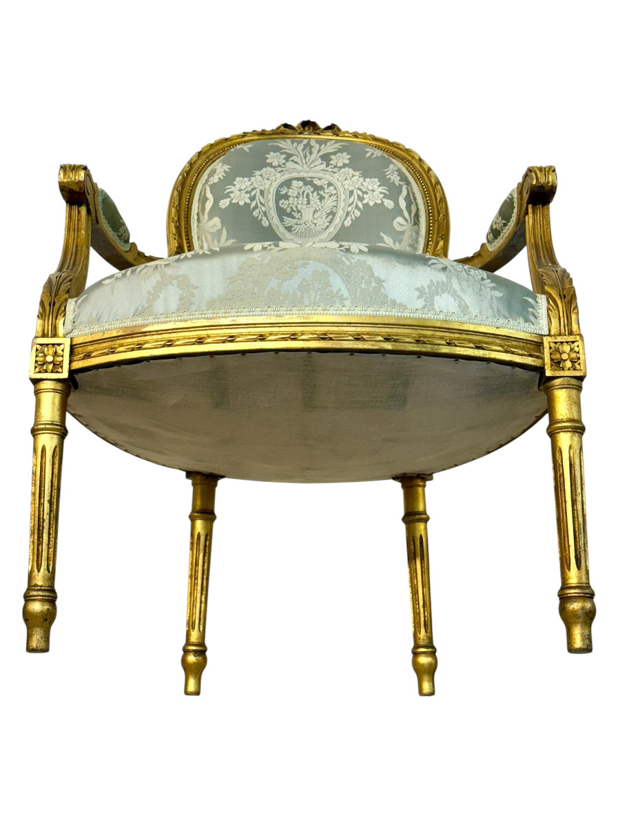 Pair Of Louis XVI Medallion Carved And Gilded Wood Armchairs-photo-8