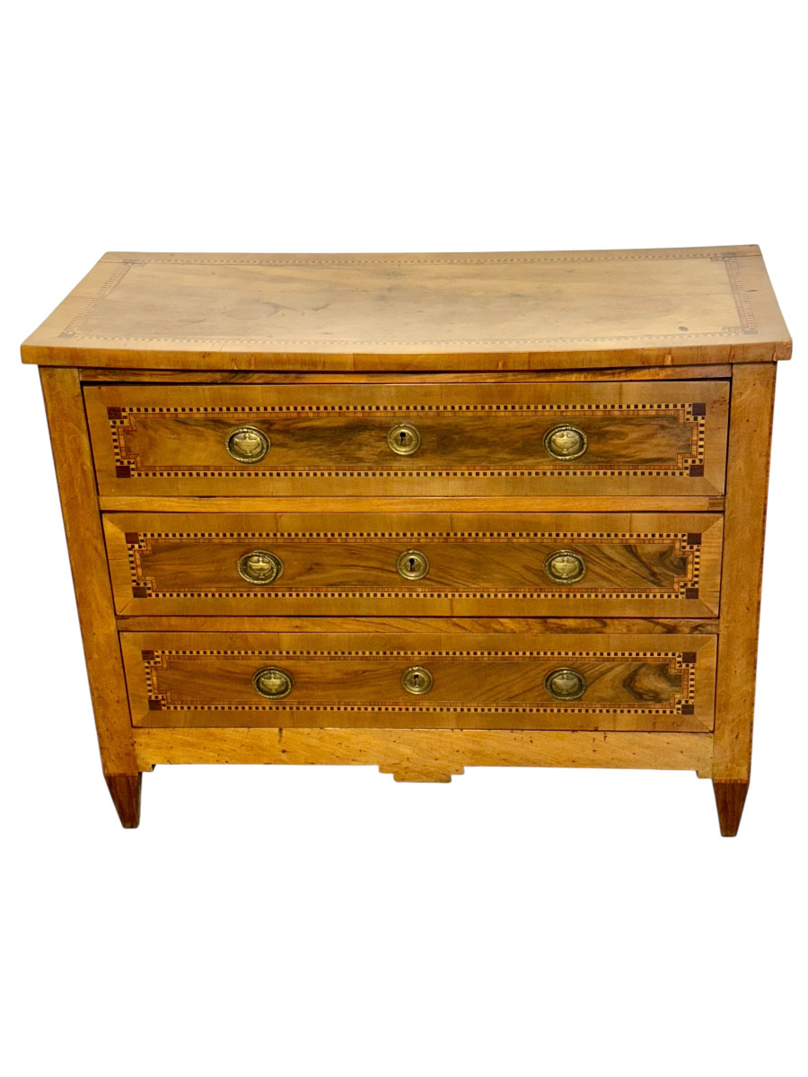 French Louis XVI Period Fruitwood And Walnut Marquetry Commode, 18th Century-photo-3