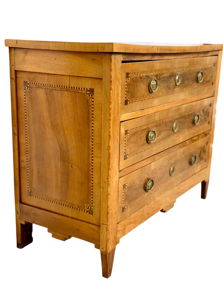 French Louis XVI Period Fruitwood And Walnut Marquetry Commode, 18th Century-photo-4