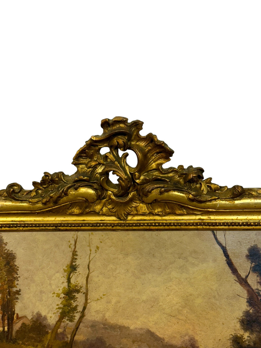 French Giltwood Trumeau Mirror With Beveled Glass, Signed Crassous Fils 1919-photo-3