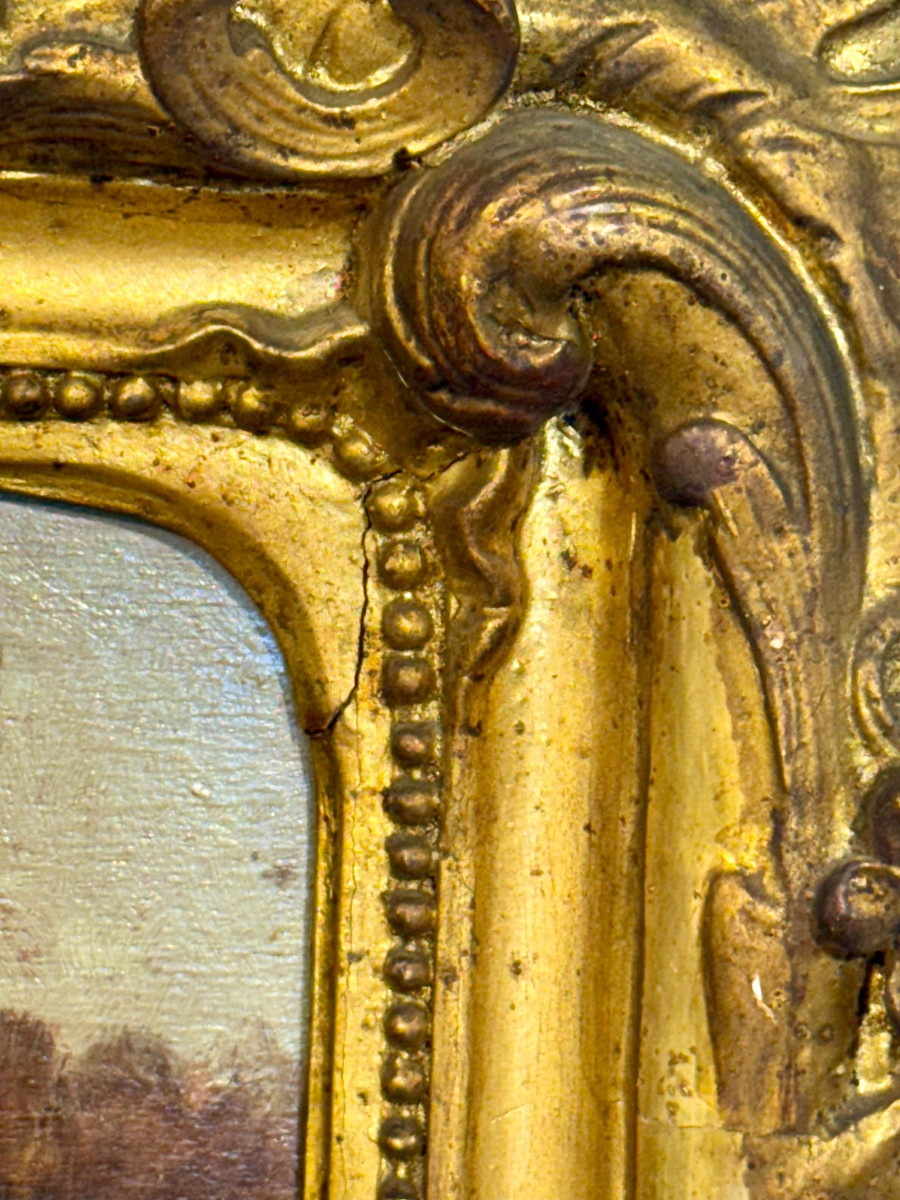 French Giltwood Trumeau Mirror With Beveled Glass, Signed Crassous Fils 1919-photo-1