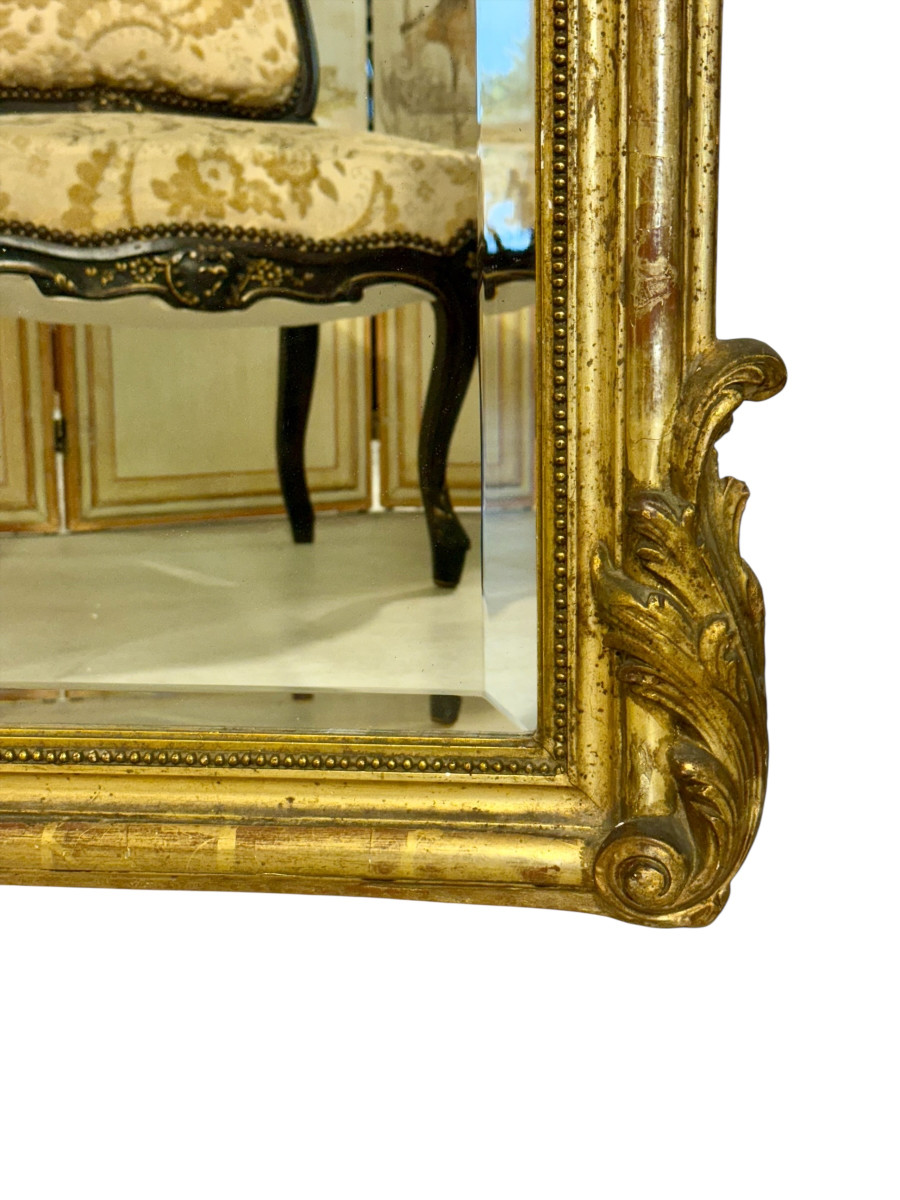 French Giltwood Trumeau Mirror With Beveled Glass, Signed Crassous Fils 1919-photo-4
