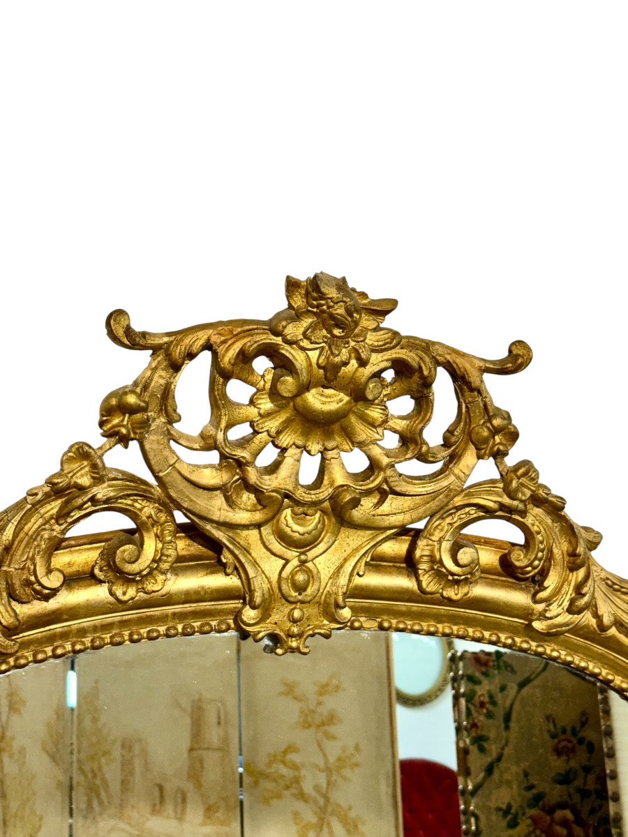 Miroir français en bois doré richement orné du XIXe siècle -photo-4