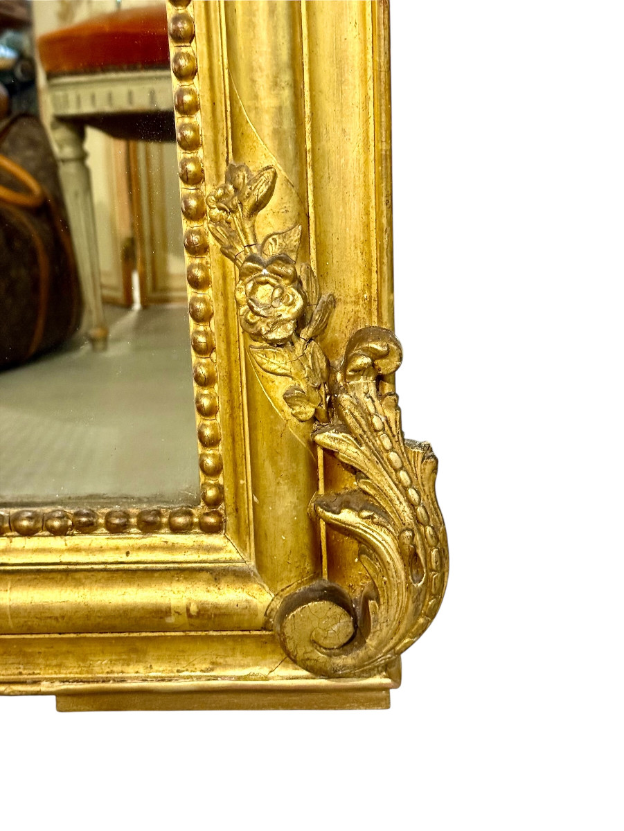 Miroir français en bois doré richement orné du XIXe siècle -photo-8