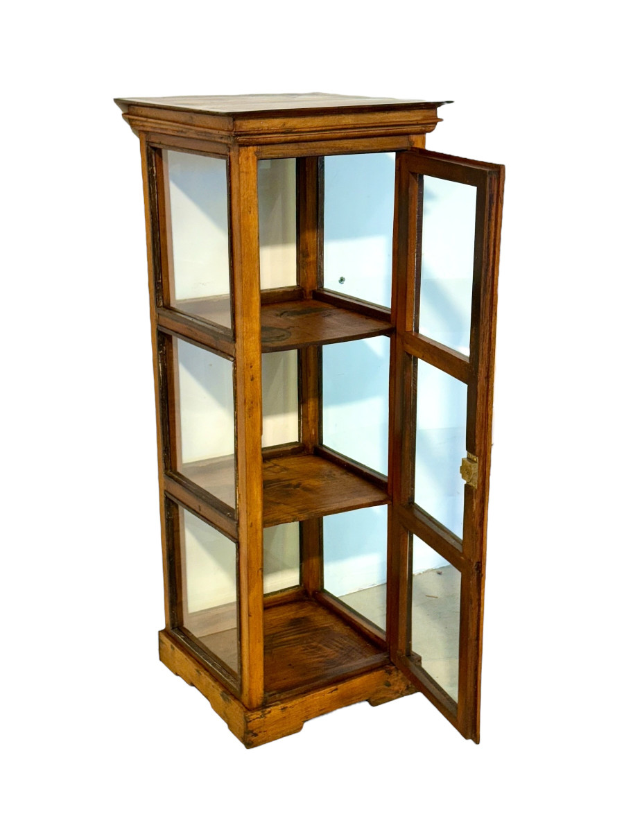 19th Century Walnut Glass Display Marine Cabinet-photo-2