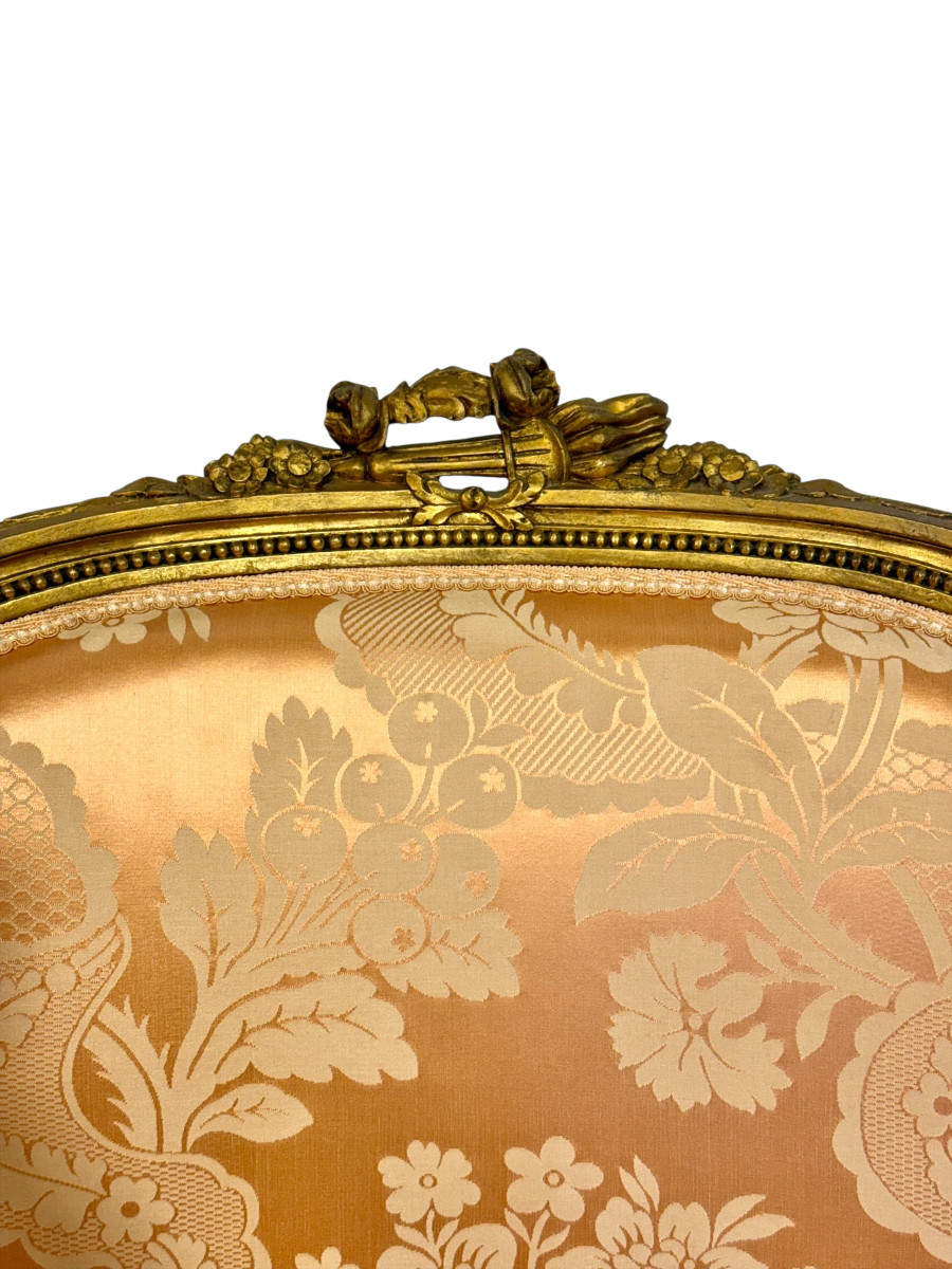 Paire de bergères en bois doré de style Louis XVI, fin du XIXe siècle-photo-2
