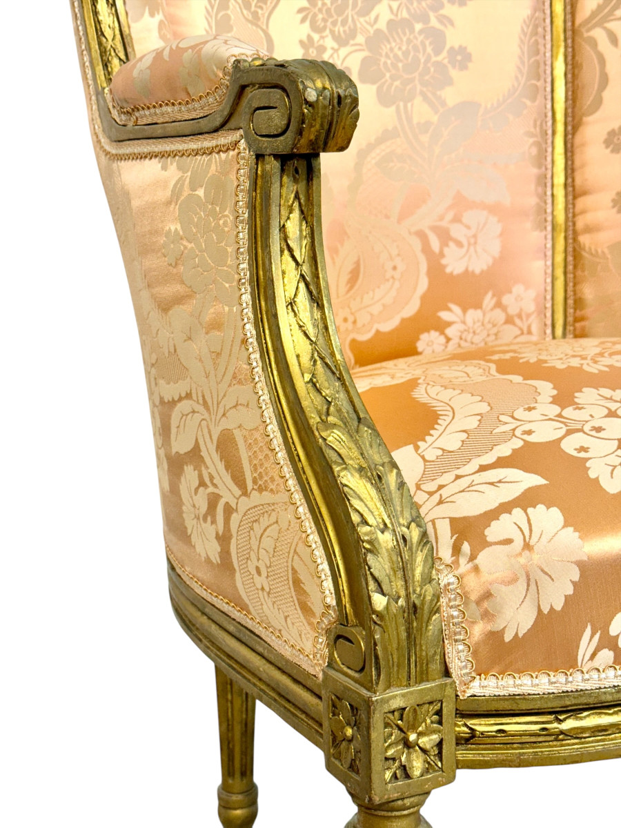 Paire de bergères en bois doré de style Louis XVI, fin du XIXe siècle-photo-6