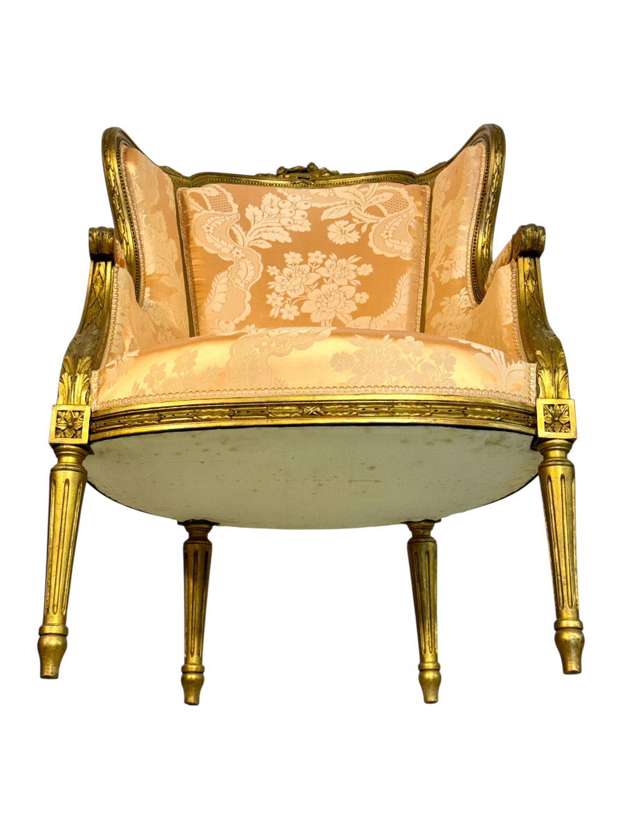 Paire de bergères en bois doré de style Louis XVI, fin du XIXe siècle-photo-8