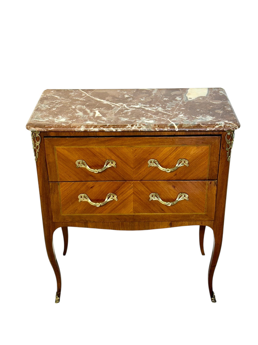 French Louis XV Transition Marble-top Commode Sauteuse, Late 18th Century-photo-2