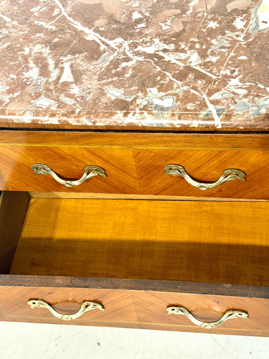 French Louis XV Transition Marble-top Commode Sauteuse, Late 18th Century-photo-7