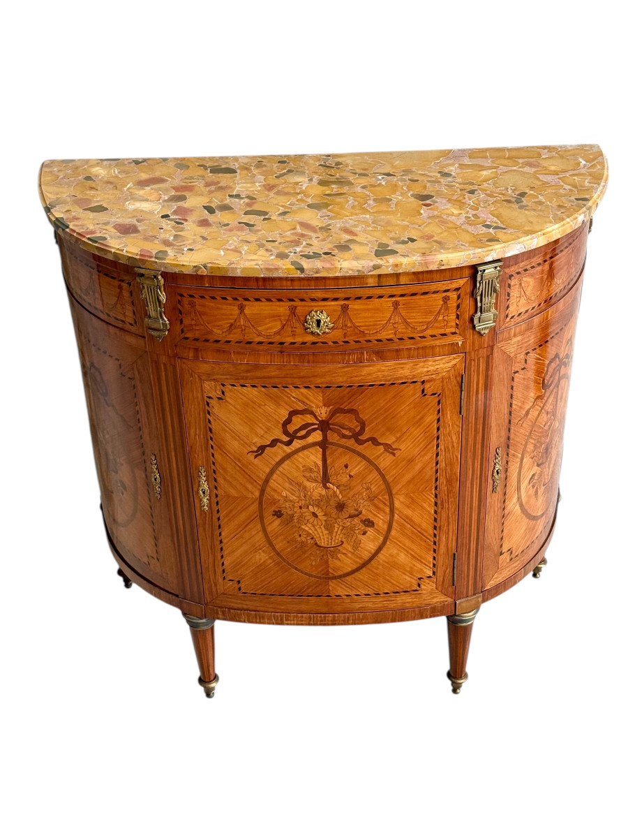 19th Century Louis XVI Style Demilune Commode With Marble Top-photo-2