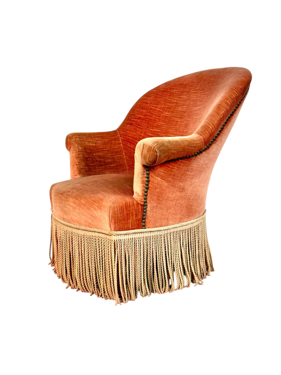 19th Century Child’s Velvet Armchair With Decorative Fringe-photo-2
