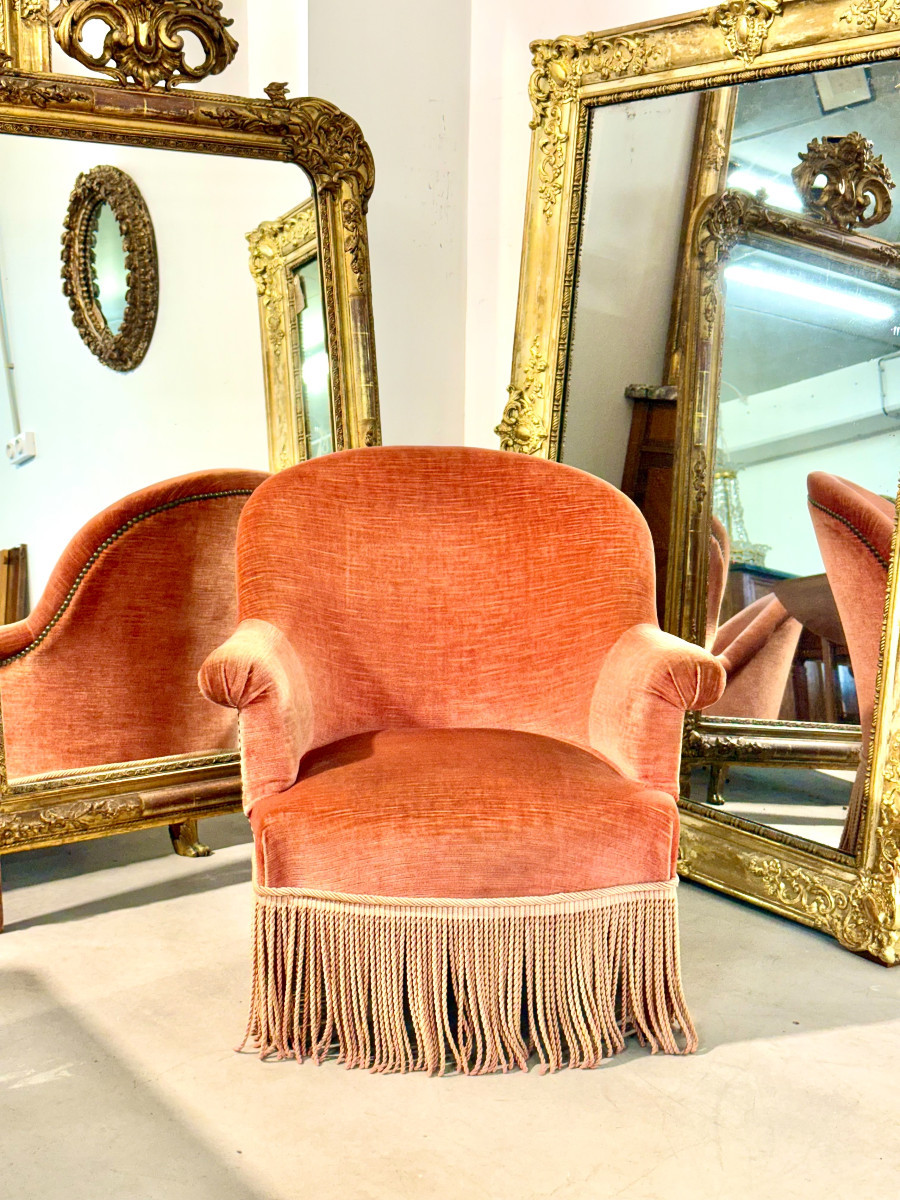 19th Century Child’s Velvet Armchair With Decorative Fringe-photo-3