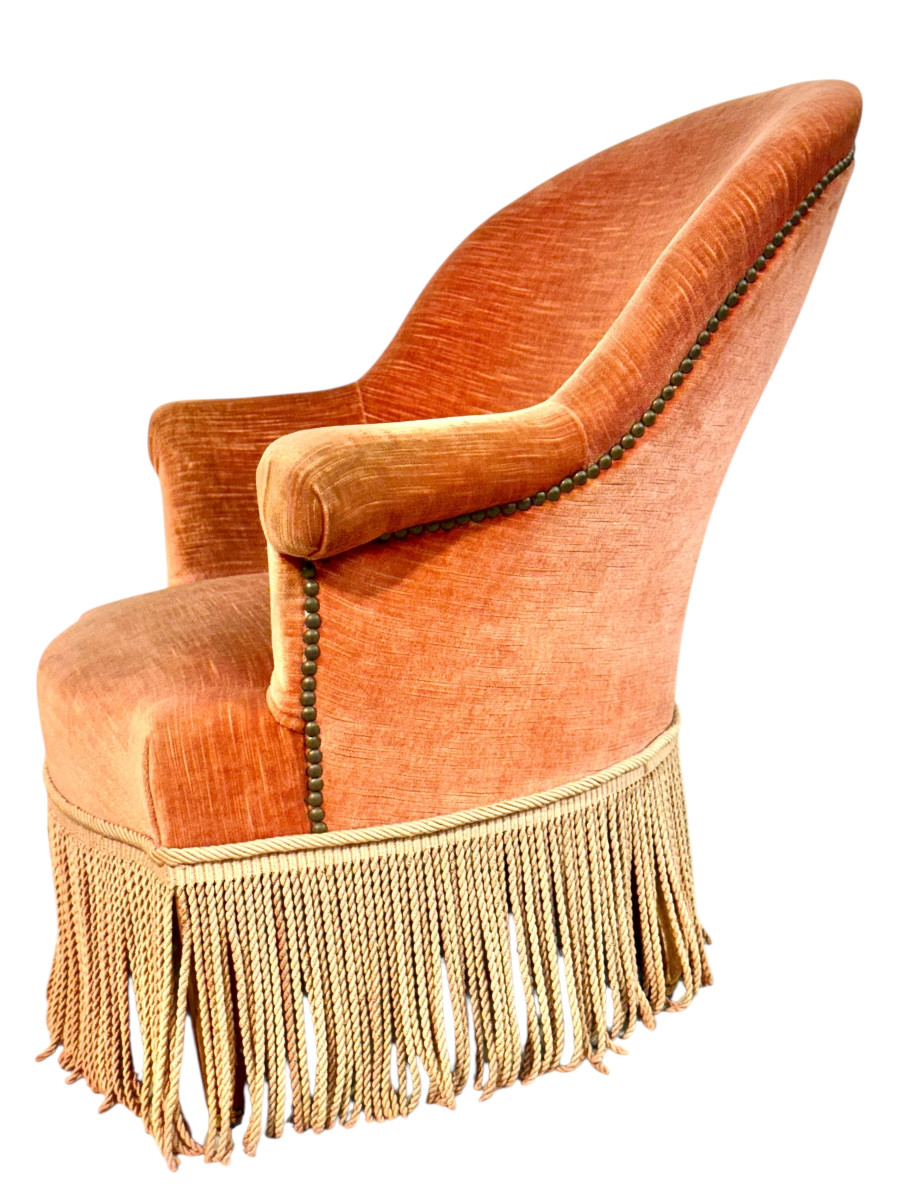 19th Century Child’s Velvet Armchair With Decorative Fringe-photo-1