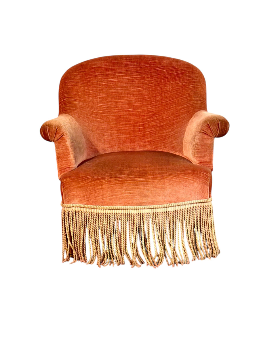 19th Century Child’s Velvet Armchair With Decorative Fringe-photo-5