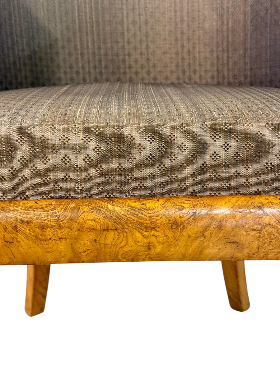 Pair Of 19th Century French Empire Style Burl Wood Gondola Armchairs-photo-4