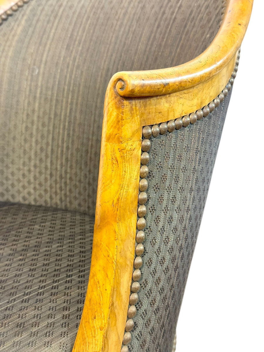 Pair Of 19th Century French Empire Style Burl Wood Gondola Armchairs-photo-6