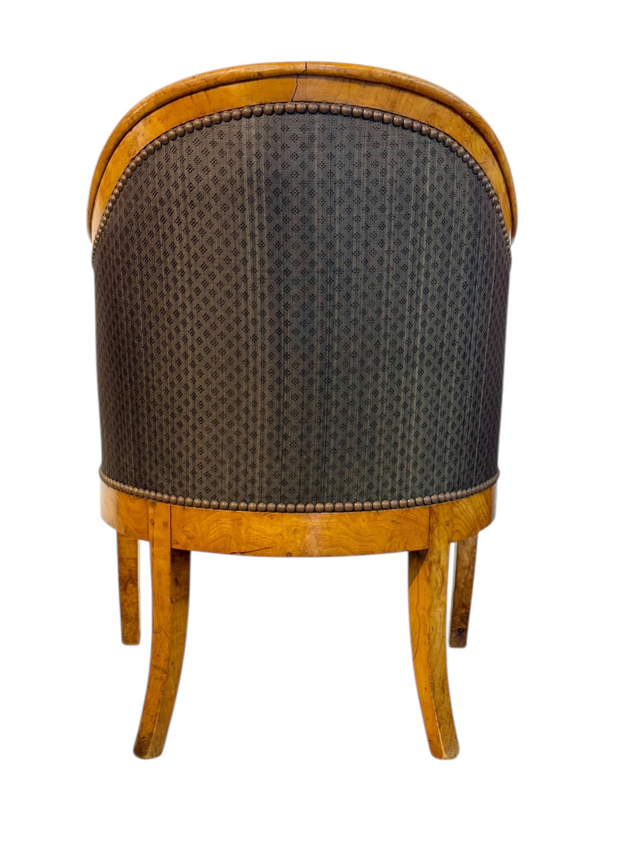 Pair Of 19th Century French Empire Style Burl Wood Gondola Armchairs-photo-7