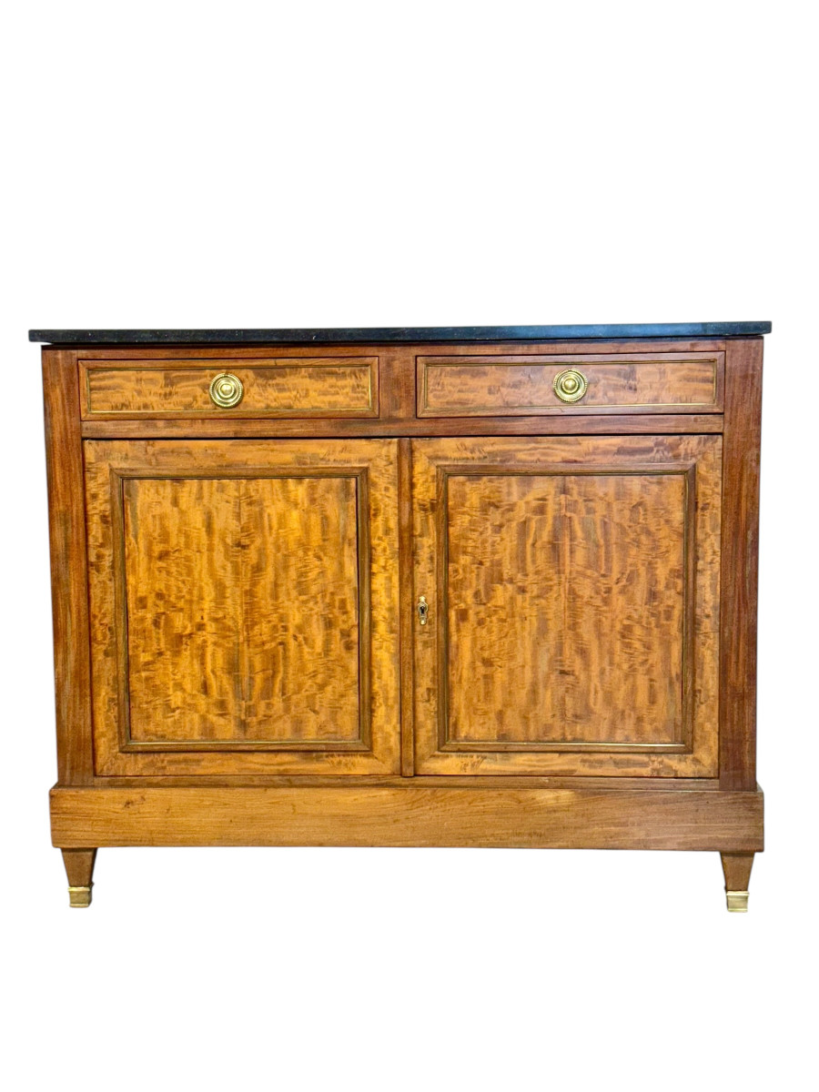 19th Century French Buffet In Burr Elm With Black Marble Top