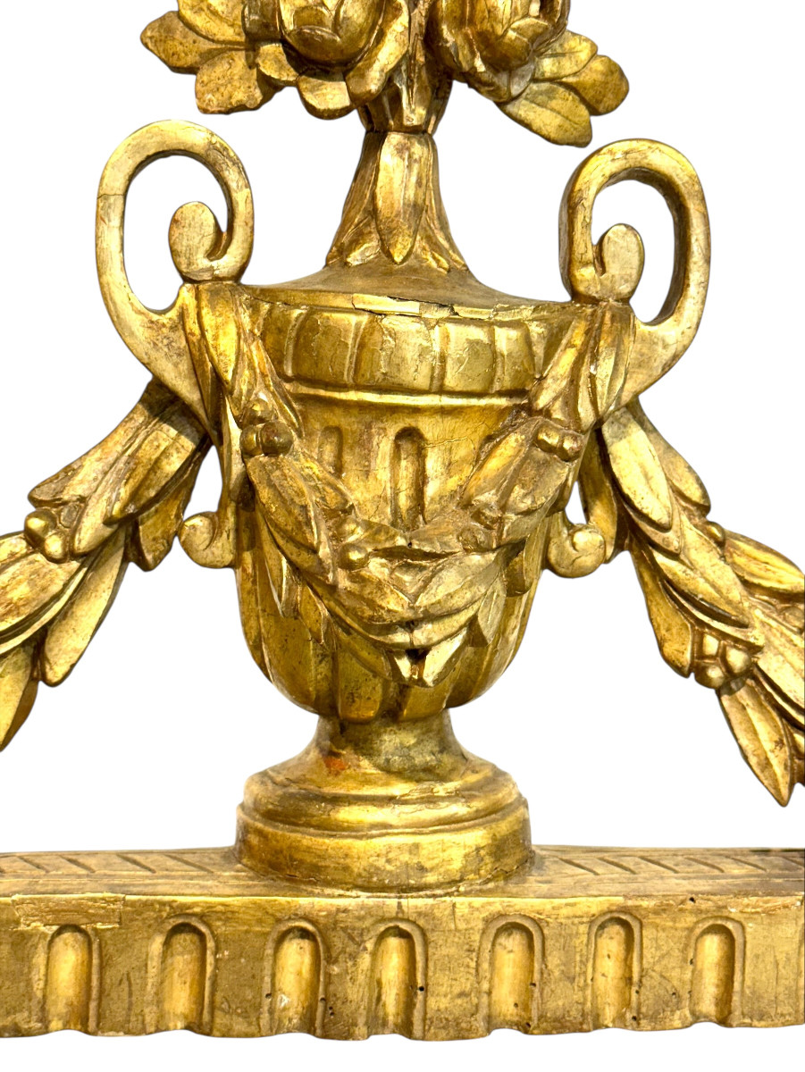 Console demi-lune Louis XVI du XIXe siècle en bois doré avec plateau en marbre de Carrare-photo-6