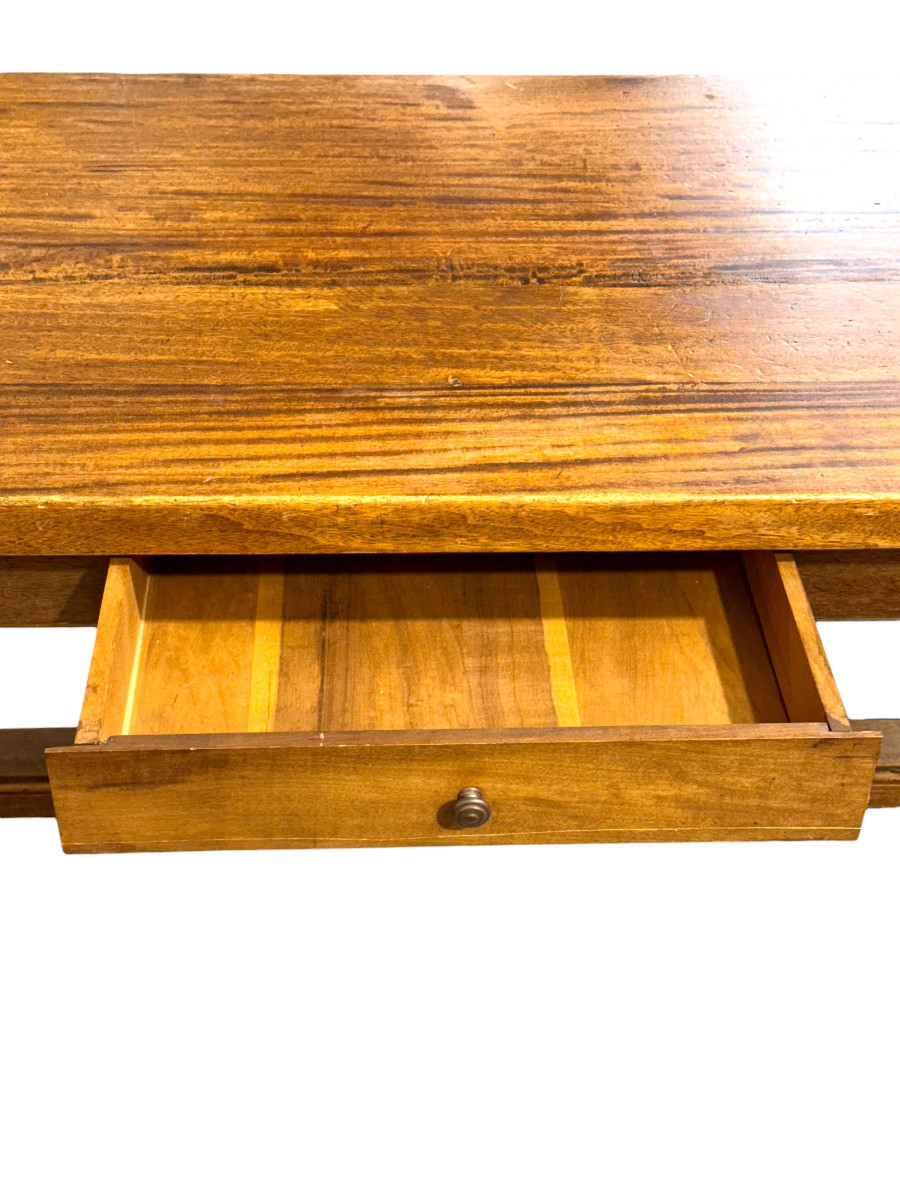 Grande table de ferme française en chêne du XIXe siècle avec tiroir-photo-4